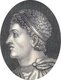 Italy: Portrait of Theodosius I (347-395), 69th Roman emperor, from the book 'Das Welttheater' by C. Strahlheim, Frankfurt (1836)
