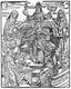Turkey / Byzantium: Woodcut entitled 'Rethorica', depicting Justinian I (482-565), Eastern Roman emperor, alongside an allegory of traditional rhetoric. From 'Margarita Philosophica' by Gregor Reisch (1467-1525), c. 1517