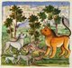 Persia / Iran: Detail from the illuminated manuscript 'The Lights of Canopus' (<i>Anwar-i Suhayli</i>) depicting a conclave of various animals, by Mirza Rahim, 19th century, Iran