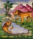 Persia / Iran: Detail from the illuminated manuscript 'The Lights of Canopus' (<i>Anwar-i Suhayli</i>) depicting lions carrying rabbits, by Mirza Rahim, 19th century, Iran