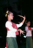 <i>Fawn leb</i> (Fingernail Dance) is a Northen Thai dance style. Each dancer wears 6-inch long brass fingernails. The brass fingernail accentuates the finger movements of the dancers. Each dancer wears a flower tiara.