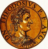 Theodosius I (347-395), also known as Theodosius the Great, was born into a military family in Hispania. He served with his father until his execution in 374 CE, after which Theodosius retired to Hispania until he was given the position of co-emperor by Emperor Gratian after Emperor Valens' death in 378 CE.<br/><br/>

Theodosius ruled the East Roman Empire, and after Gratian himself was killed in 383 CE, appointed his son Arcadius as his co-ruler in the east while briefly acknowledging the usurper Magnus Maximus before agreeing to a marriage with Emperor Valentinian II's sister Galla and defeating Maximus in battle. He then appointed his trusted general Arbogast to watch and effectively rule over the young Valentinian II in the west, making Theodosius de facto ruler of both West and East.<br/><br/>

Arbogast eventually killed Valentinian II and placed Eugenius as his puppet emperor in the west in 392 CE, forcing Theodosius to march against him, giving his son Honorius the title of co-emperor in the West instead. Eugenius and Arbogast were defeated in 394 CE, the latter executed while the former committed suicide, leaving Theodosius as the last sole emperor to truly rule over both halves of the Roman Empire. He eventually died in 395 CE from severe edema, leaving his sons ruling each half of the empire.