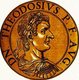Italy: Theodosius I (347-395), 69th Roman emperor, from the book <i>Icones imperatorvm romanorvm</i> (Icons of Roman Emperors), Antwerp, c. 1645