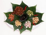 <i>Miang kham</i> is a snack food that originated in the northern part of Thailand, originally using pickled tea leaves (called <i>miang</i> in the northern Thai language).<br/><br/>

In Thailand, <i>miang kham</i> is usually eaten with family and friends. It is also popular in the Central Region of Thailand.<br/><br/>

In Vientiane, the capital of Laos, <i>miang</i> is often folded in cooked cabbage leaves or lettuce.