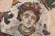 Italy: The head of a woman probably representing 'Autumn' on the middle section of the 4th century CE pavement mosaic from the early Christian circular baptistery on Via Canoniche, Treviso