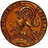 Frederick II (1194-1250) was the son of Emperor Henry VI, and was only an infant when  crowned King of Sicily by his mother in 1198. When his mother died the same year, he was given to Pope Innocent III, who became his guardian.<br/><br/>

When Frederick came of age in 1208, he asserted his power over Sicily. Emperor Otto IV invaded Italy in 1209, hoping to conquer Sicily and bring Frederick to heel, but in 1211, Frederick was elected in absentia as King of Germany by various imperial princes fed up with Otto's rule. Frederick entered Germany with a small army and was formally crowned King of Germany in 1212. He became undisputed ruler in 1215 after Otto's abdication, and was crowned Holy Roman Emperor in 1220.<br/><br/> 

Frederick fought often with the papacy, and was excommunicated four times, even once being called an Antichrist. He became King of Jerusalem in 1225 through the Sixth Crusade, marrying Yolande of Jerusalem, heiress to the Kingdom of Jerusalem. Frederick spoke six languages and was an avid patron of science and the arts, as well as a religious sceptic. He was the first king to explicitly outlaw trials by ordeal, considering them irrational. He fell ill and died peacefully in 1250, the Hohenstaufen dynasty perishing very soon afterwards.