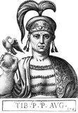 Tiberios III (-706), originally named Apsimaros, was a Germanic naval officer in the Byzantine fleet. He participated in the failed campaign to regain Carthage from the Umayyad Caliphate, and joined the fleet in rebellion against Emperor Leontios rather than admitting defeat. Apsimaros changed his name to Tiberios, and sailed to Constantinople to besiege it.<br/><br/>

Constantinople soon fell to Tiberios' forces, and he claimed the throne for himself in 698, cutting off Leontios' nose and exiling him to a monastery. As emperor, he made the tactical decision to ignore Africa, ensuring Carthage was definitively lost to the Byzantine Empire. He appointed his brother Herakleios with the task of fighting the Caliphate in the East, winning many victories against the Arabs.<br/><br/>

In 705, former emperor Justinian II escaped from exile and led an army of Khazars to attack Constantinople, entering the city through abandoned water conduits beneath the city to take it from within. Tiberios had fled to Bithynia by then, evading capture for several months before he was finally brought back to the capital. Tiberios and former emperor Leontios was paraded in chains through the city before being mutilated and executed at Justinian's orders in 706.