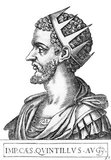 Quintillus (212-270) was born at Sirmium to a low-born family, only coming to any prominence when his brother Claudius II Gothicus became emperor in 268. When Claudius II died two years later in 270, Quintillus was declared his successor, either by the Roman Senate or by his brother's soldiers.<br/><br/>

The exact dates and length of Quintillus' reign are contradictory, lasting anything from 17 to 177 days. Similarly, the cause of his death is unknown, with some sources stating that he was murdered by his own soldiers for his strict military discipline, while others report him being killed in battle against rival claimant Aurelian. Still some sources claim that he committed suicide.<br/><br/>

What few records remain of him claim Quintillus to be a moderate and capable ruler, a champion of the Senate and spiritual successor to previous Emperors Galba and Pertinax.