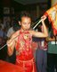 Thailand: A possessed spirit medium or <i>ma song</i> with facial piercings, The Nine Emperor Gods Festival, Chao Mae Thapthim Shrine (Taoist Chinese joss house), Wang Burapha, Bangkok (1989)
