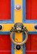 India: Colourful Hindu temple doorway and door knocker, Kutch, Gujarat State