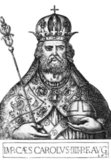 Charles IV (1316-1378), born Wenceslaus, was the eldest son of King John of Bohemia and grandson of Emperor Henry VII, making him part of the Luxembourg dynasty. He spent several years in the court of his uncle, King Charles IV of France, after whom he would rename himself during his coronation.<br/><br/>

In 1346, Charles was chosen as King of Germany by Pope Clement VI and some of the prince-electors in opposition to Emperor Louis IV. He was seen by many as a papal puppet and the 'Priests' King' due to the extensive concessions he had to make to the pope. His initial position was weak, but the sudden death of Louis in 1347 prevented a longer civil war, allowing Charles to claim the throne of Germany and Bohemia, after his father's death during the Battle of Crecy the year previous.<br/><br/>

Charles was crowned King of Italy and Holy Roman Emperor in 1355, and later became King of Burgundy in 1365, making him the personal ruler of all the kingdoms of the Holy Roman Empire. In the latter years of his reign, Charles took little part in the actual running of German affairs apart from securing the election of his son Wenceslaus as King of Germany in 1376. He died in 1378, having long suffered from gout.
