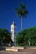 Cuba: The bell tower of Parroquial de San Juan Bautista (1682) and Plaza Marti, Remedios, Villa Clara Province