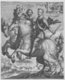 Germany: Copper engraving of Ferdinand II (1578-1637), 35th Holy Roman emperor, and Karel Buquoy on horseback with the Siege of Ceske Budejovice in the background and a scene from the Thirty Years' War in the top right, 1619