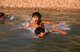 Burma / Myanmar: Kachin boys swimming in the Upper Ayeyarwady (Irrawaddy) River, Waingmaw, near Myitkyina, Kachin State (1997)