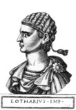 Lothair I (795-855), also known as Lothar I, was the eldest son of Emperor Louis the Pious and grew up in the court of his grandfather, Emperor Charlemagne. When Louis became sole emperor in 814, he sent Lothair to govern Bavaria in 815. Lothair was crowned as co-emperor and declared as principal heir in 817, and would be overlord to his younger brothers, Pippin of Aquitaine and Louis the German, as well as his cousin Bernard of Italy.<br/><br/>

When his father died in 840, Lothair ignored all previous plans for partitioning and claimed the whole of the Holy Roman Empire for himself, leading to another civil war which lasted around three years.