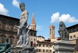 Italy: A marble statue portraying 'Neptune', the Fountain of Neptune, Piazza della Signoria, Florence. Sculpted by Bartolomeo Ammannati (1511 - 1592), 1565. Neptune is the god of freshwater and the sea in Roman religion. He is the counterpart of the Greek god Poseidon. In the Greek-influenced tradition, Neptune is the brother of Jupiter and Pluto; the brothers preside over the realms of Heaven, the earthly world, and the Underworld. Salacia is his wife.