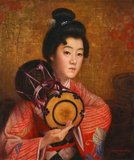 'Portrait of a Lady'. Oil on canvas painting by Okada Saburosuke (1869-1939), 1907.<br/><br/>

Okada Saburosuke (12 January 1869 - 23 September, 1939) was a Japanese yōga (Western-style) painter. He was influenced by great yōga painters such as Kuroda Seiki and Kume Keiichiro, and became one of the founding members of Hakuba-kai (White Horse Society), an artists' association. He was awarded the Order of Culture in 1937, the highest honour in the Japanese cultural world.