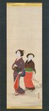 Japan: 'Two Women and a Puppy'. Hanging scroll painting by Nagasawa Rosetsu (1754-1799), c. 1780.<br/><br/>

Nagasawa Rosetsu (1754-1799) was a Japanese painter of the Maruyama School, from a family of low-ranking samurai. He studied under famed artist Maruyama Okyo in Kyoto, until they had a falling out. He incorporated aspects of Western realism into his work.