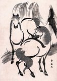 Japan: 'Horses Under a Willow Tree'. Woodblock print by Katsukawa Shunsen (1762-1830), c. 1804-1818. Katsukawa Shunsen (1762-1830), also known as Shunko II, was a designer of books and ukiyo-e style Japanese woodblock prints. Shunsen is best known for his genre scenes, landscapes, and prints of beautiful women.