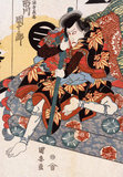 Japan: 'Ichikawa Danjuro VII as Shimizu Yoshitaka'. Woodblock print by Utagawa Kuniyasu (1794-1832), 19th century. Utagawa Kuniyasu was a Japanese artist best known for his prints in the <i>ukiyo-e</i> style as a member of the Utagawa school. Few details are known of Kuniyasu's life. He was born in 1794 and had the given name Yasugorō. His teacher was the Utagawa school master Toyokuni.