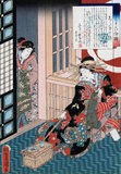 Japan: 'Tale of the Courtesan Shiratama'. Woodblock print by Utagawa Kunisada (1786-1865), 1861. Utagawa Kunisada, also known as Utagawa Toyokuni III, was the most popular, prolific and financially successful designer of <i>ukiyo-e</i> woodblock prints in 19th-century Japan. In his own time, his reputation far exceeded that of his contemporaries, Hokusai, Hiroshige and Kuniyoshi.