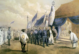 Japan: 'Commodore Perry meeting the Imperial Commissioners at Yokohama'. Lithograph by W.T. Petris, 1856. The Perry Expedition was a U.S. naval and diplomatic expedition to Japan, involving two separate trips to and from Japan by ships of the United States Navy, which took place during 1853–54. The expedition was commanded by Commodore Matthew Calbraith Perry (1794–1858). It resulted in the opening of Japan to American and international trade, and the establishment of diplomatic relations between Japan and the western 'Great Powers'.