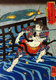 Japan: White Streak in the Waves Zhang Shun or Rorihakucho Cho Jun, one of the 'One Hundred and Eight Heroes of the Water Margin', half-naked and tattooed, holding a sword between his teeth, wrenching apart the bars of a water-gate with his hands. Woodblock print by Utagawa Kuniyoshi (1797-1863), 1827-1830. The Water Margin (known in Chinese as Shuihu Zhuan, sometimes abbreviated to Shuihu, known as Suikoden in Japanese, as well as Outlaws of the Marsh, Tale of the Marshes, All Men Are Brothers, Men of the Marshes, or The Marshes of Mount Liang in English, is a 14th century novel and one of the Four Great Classical Novels of Chinese literature. Attributed to Shi Nai'an and written in vernacular Chinese.