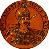 Turkey / Byzantium: Anastasius II (-719), Byzantine emperor, from the book <i>Icones imperatorvm romanorvm</i> (Icons of Roman Emperors), Antwerp, c. 1645. Anastasius II, also known as Anastasios II and originally named Artemius, was a bureaucrat and imperial secretary in the Byzantine court. He was proclaimed emperor by the Opsician army after they had overthrown Emperor Philippicus. Changing his name to Anastasius, he took the throne and turned on those who had aided his rise by executing those directly involved in the conspiracy against Philippicus.