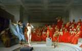 France: 'Phryne before the Areopagus'. Oil on canvas painting by French artist Jean-Léon Gérôme (11 May 1824 - 10 January 1904) from 1861. The painting depicts the legendary Greek courtesan Phryne, as she is put on trial for impiety. She is acquitted after her defender Hypereides removed her robe to expose her nude form, 'to excite the pity of her judges by the sight of her beauty'.