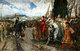 Spain/Maghreb: 'The Capitulation of Granada'. Oil on canvas painting by Francisco Pradilla Ortiz (1848-1921), 1882.<br/><br/>

Abu 'abd-Allah Muhammad XII (c. 1460- c. 1533), known as Boabdil, was the 22nd and last Nasrid ruler of Granada. In 1491, Muhammad XII was summoned by Ferdinand and Isabella to surrender the city of Granada, and on his refusal it was besieged by the Castilians. Eventually, on 2 January, 1492, Granada was surrendered. Boabdil handed the keys of Granada to Ferdinand along the banks of the Genil, marking the end of Arab rule in Spain.