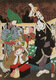 Japan: 'Shelter from the Rain, Encounters on the Road at New Year, No. 4: Actors Sawamura Tossho II, Nakamura Tsuruzo I, Kawarazaki Gonjuro I'. Part of triptych print by Utagawa Kunisada I (1786-1865), 1855